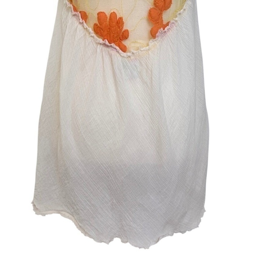 Free People Sheer Mini Dress XS Ivory Cotton Gauze Y2K Embroidered Floral Fairy - Picture 8 of 13